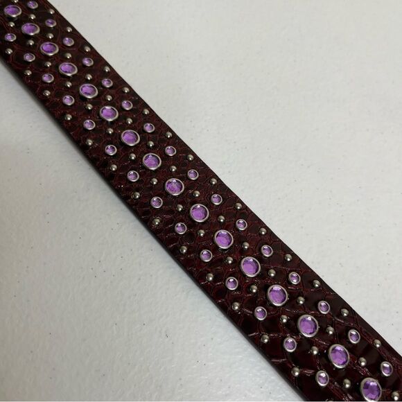 Ariat Burgundy Leather Purple Rhinestone Silver Buckle Handcrafted Belt Women 26 main image 7